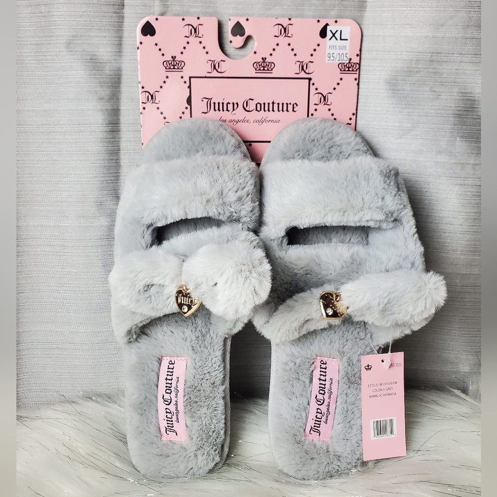 JUICY COUTURE Grey Faux Fur Slippers